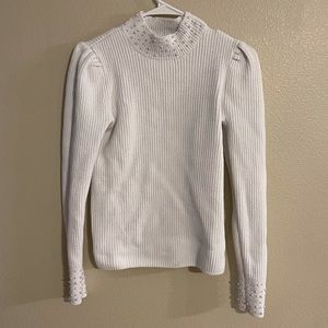 White Sweater with Pearl Details